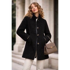 Sam Edelman Black Faux Shearling Coat XL Stand Collar Button Front Warm Jacket